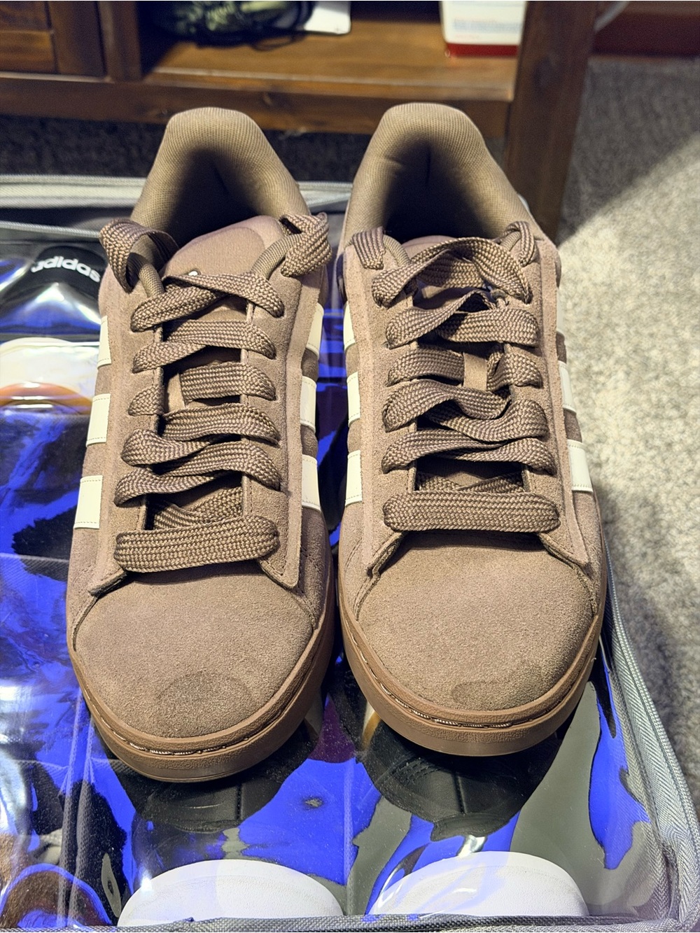 adidas Brown Suede Casual Athletic Shoes with White Stripes